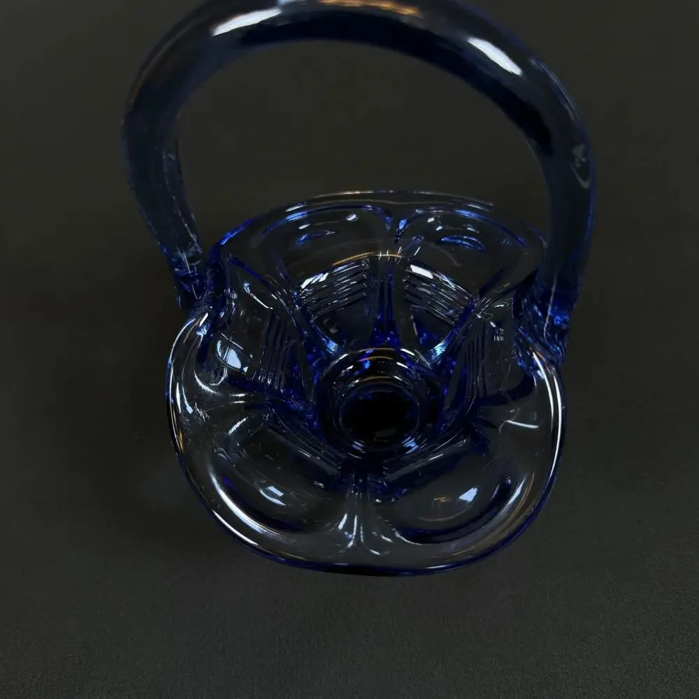 VINTAGE FENTON BLUE GLASS BASKET WITH HANDLE 6